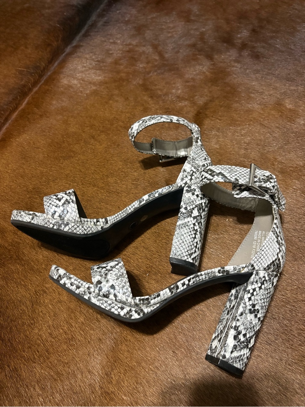 Women's Black & White Snake-Print Block Heel